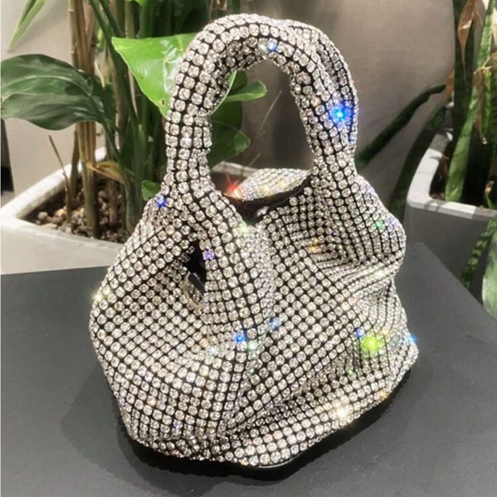 🤍 Rhinestone bling party tote bag handbag evening clutch with crossbody chain